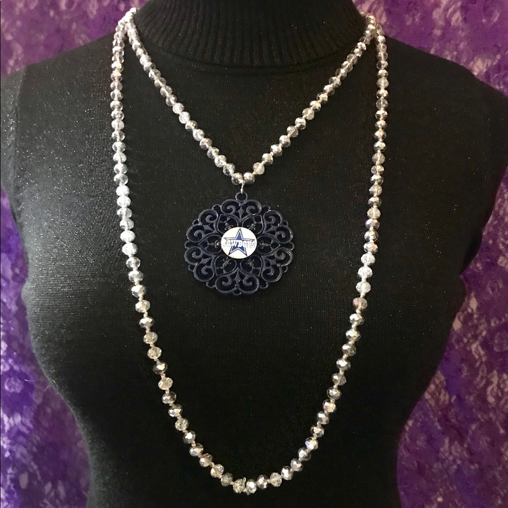 Dallas Cowboys 60” Silver Crystal Star/B Necklace